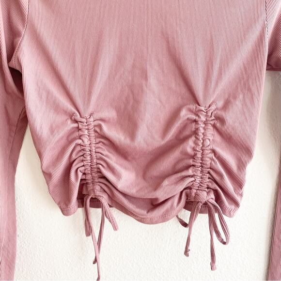 One Step Up Double Ruched Ribbed Crop Top - Picture 6 of 6